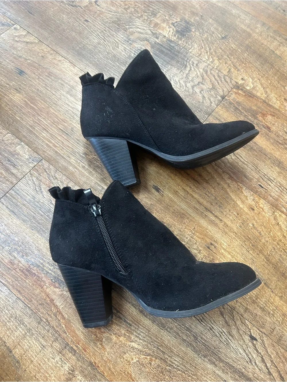 Forever Black Suede-Look Ankle Booties with Block Heel